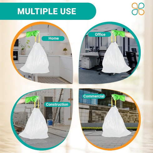 5 Gallon Drawstring Garbage Bags - White, 1 MIL, 17x20, 200 Bags