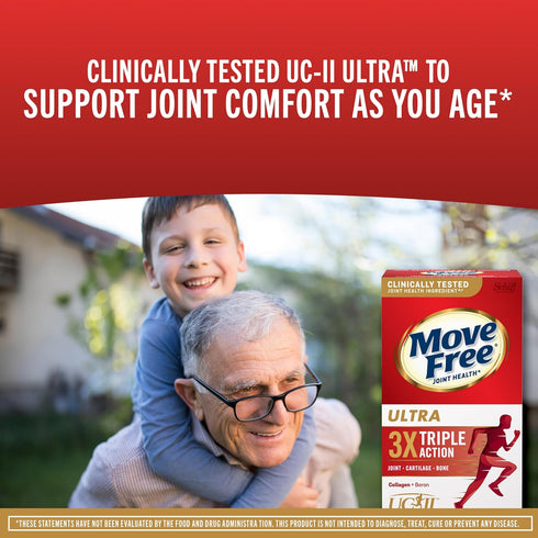 Move Free Ultra Triple Action Joint Support Supplement - Type II Collagen & Hyaluronic Acid, 30 Tablets