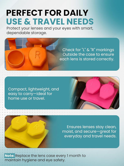 SPORTS WORLD VISION 4PC Flat Flip Top Contact Lens Cases | Colorful Travel Lens Holders with L/R Compartments