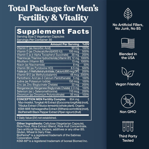 Conception For Him Fertility Supplements for Men, Male Fertility Booster with Ashwagandha, Folate, Magnesium