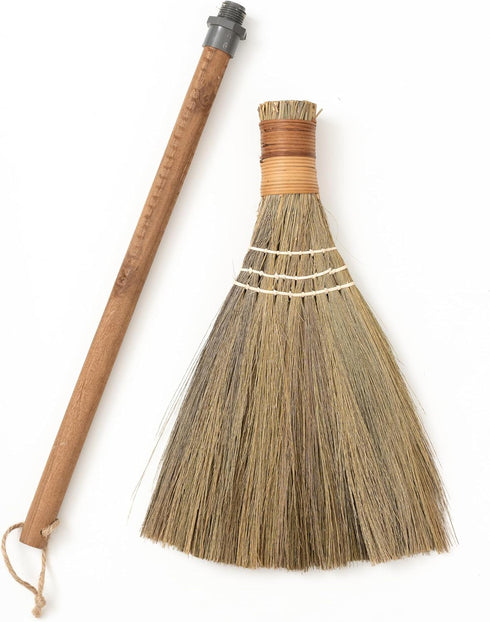 Natural Whisk Sweeping Hand Broom, Vietnamese Straw Soft Broom for Indoor-Outdoor Cleaning, 9.84'' Width, 27.55" Length