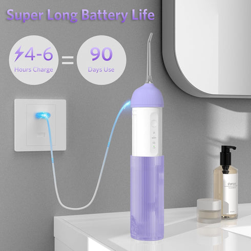 BESTEK Water Dental Flosser - Cordless Oral Irrigator with 4 Jet Tips, Rechargeable, Waterproof for Teeth Care (Violet)