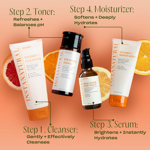 InstaNatural Hyaluronic Acid Serum 2 Fl Oz for Face, Hydrates, Brightens, Reduces Fine Lines with Vitamin C