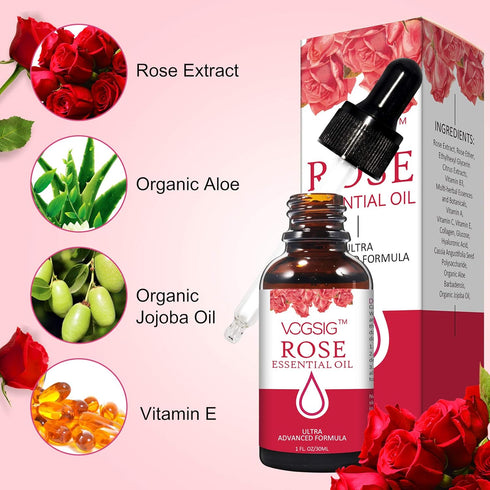 Rose Essential Oil 30ml - Aromatherapy, Skin Moisturizing, Anti-Aging, Reduce Pigmentation, Quickly Absorbed