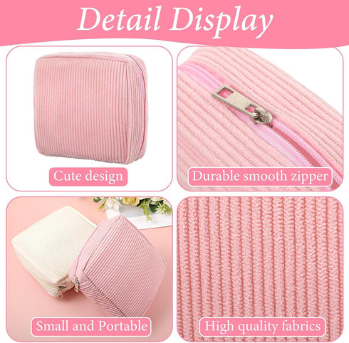 JIEYAO 2Pcs Corduroy Sanitary Napkin Storage Bag, Portable Period Bag for Women, Cute Period Pouch Soft Menstrual Cup