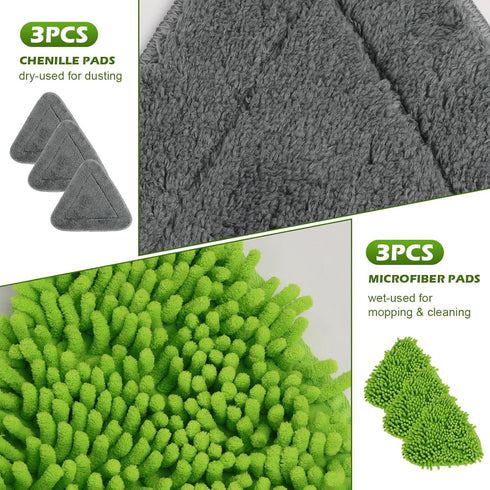 Wall Cleaner Triangle Mop with 82'' Long Handle, 6 Microfiber Chenille Duster Pads