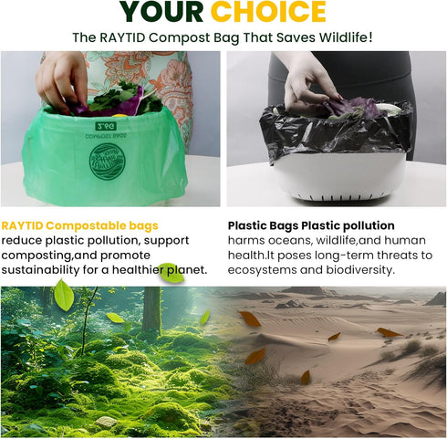 RAYTID 2.6 Gallon Compostable Trash Bags, 120 Count Small Kitchen Food Scrap Waste Bags for Kitchen Countertop Bin