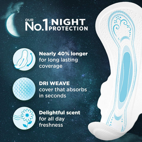 WHISPER 6 Ultra Night Sanitary Pads for Women, XXL+ Napkins
