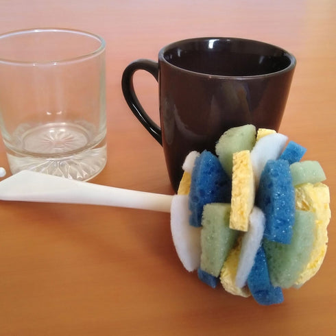 COMPAC HOME Dish Wand Plus - Cello, Foam & Scour Sponge Petals Brush for Cleaning Dishes, Pots, 2 Count