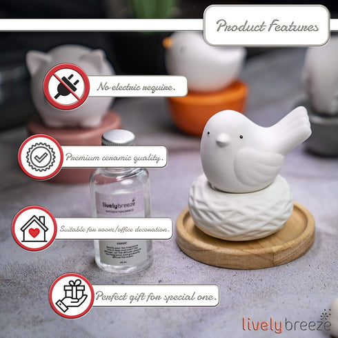 Little Bird Nest White Ceramic Diffusers for Essential Oils and Aromatherapy Fragrance, Non-Electric for Car or Bathroom
