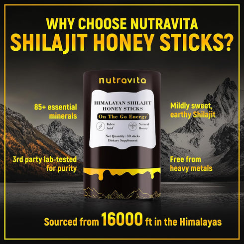 Nutravita 30 Shilajit Honey Sticks- Sticks Himalayan Shilajit Honey Sticks Organic Honey & Saffron for Energy,Strength