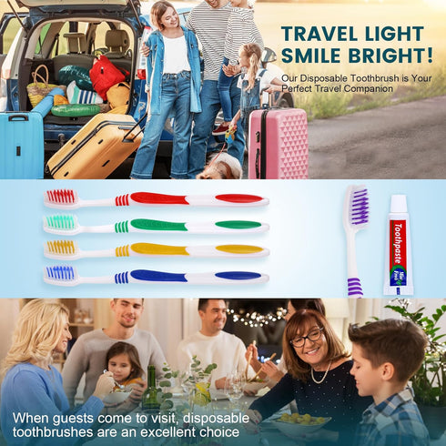 100 PCS Individually Wrapped Bulk Toothbrushes with Toothpastes, Colorful Manual Disposable Toothbrushes for Adults or
