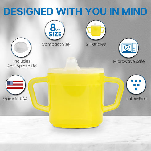 Providence Spillproof Compact 8oz Adult Sippy Cup, 2 Handles for Limited Mobility, Handicap Cups for Elderly