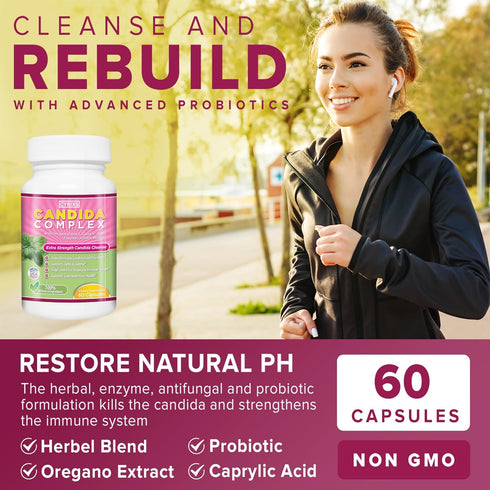 Candida Complex | All Natural Gut Cleanse with Herbs, Antifungals, Enzymes and Probiotics | Boost Your Immune System