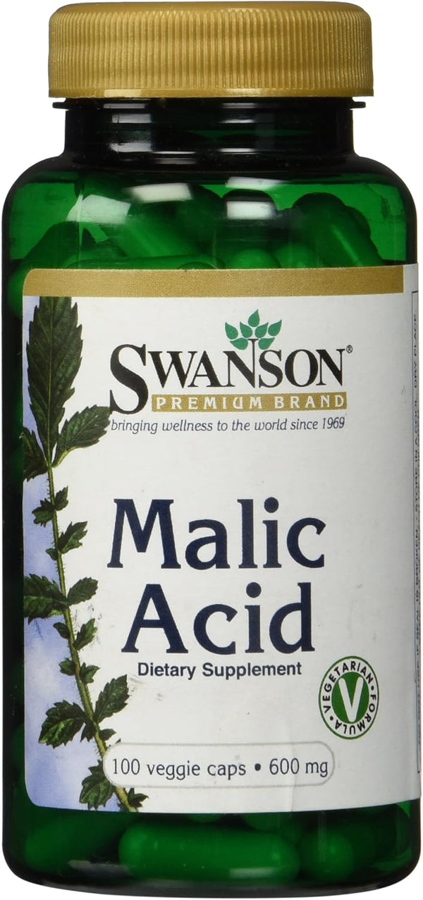 Swanson Malic Acid Natural Supplement, 100 Veggie Capsules, 600mg Each