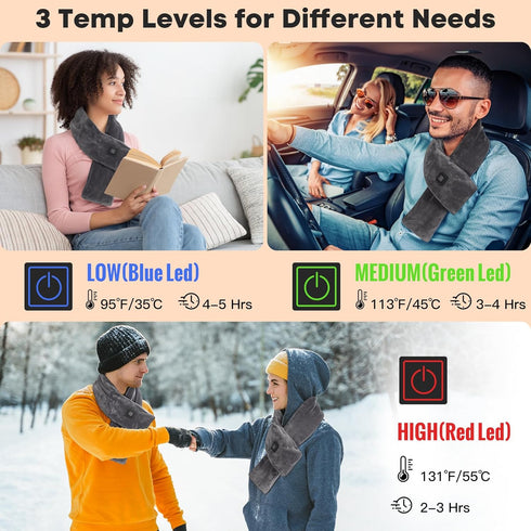 Neck Heating Pad Cordless, Rechargeable Heated Scarf with 5000mAh Power Bank for Neck Pain Relief, Grey
