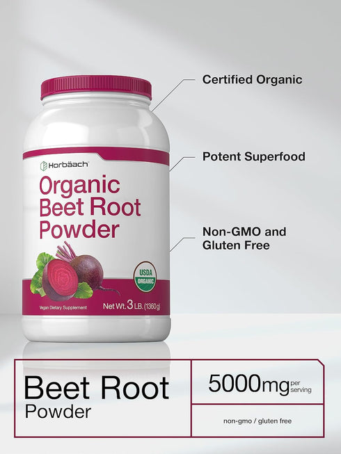 Horbaeach Organic Beet Root Powder, 3lb Bulk Supplement, Raw Superfood, Vegan, Non-GMO, Gluten Free