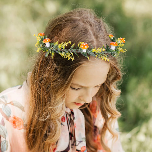 MOSTORY Fairy Leaf Crown Headband – Yellow Mushroom Woodland Headpiece Tiara for Women, Girls, Toddlers, Bridal, Cosplay