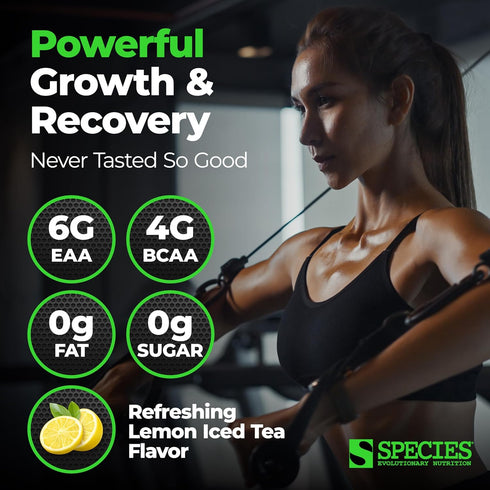 Species Nutrition EAA & BCAA Powder, Fermented Amino Acids for Muscle Recovery & Endurance (Lemon Iced Tea, 30 Servings)