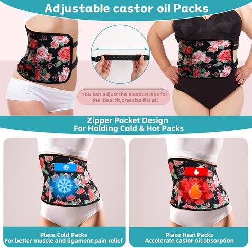 Pack 9 Packs Castor Oil Wrap Organic Cotton for Stomach Neck Belly Chest Knee Feet, Pcs Adjustable Elastic Straps