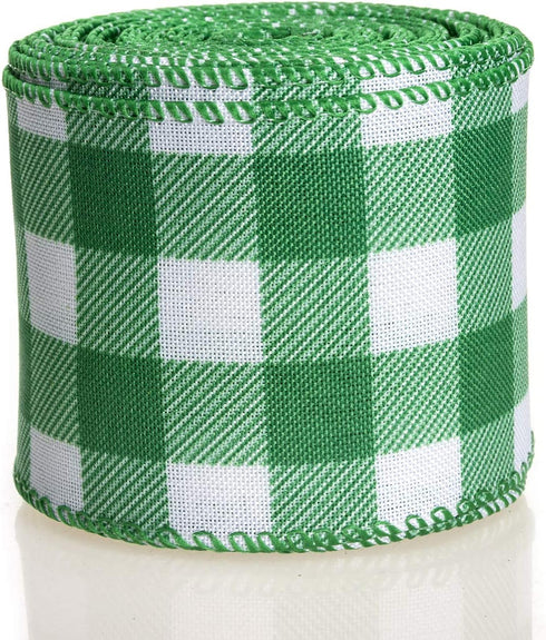 ATRBB Green and White Buffalo Plaid Ribbon, 10 Yards by 2.5 Inches for St Patrick's Day Decoration and Craft Bows