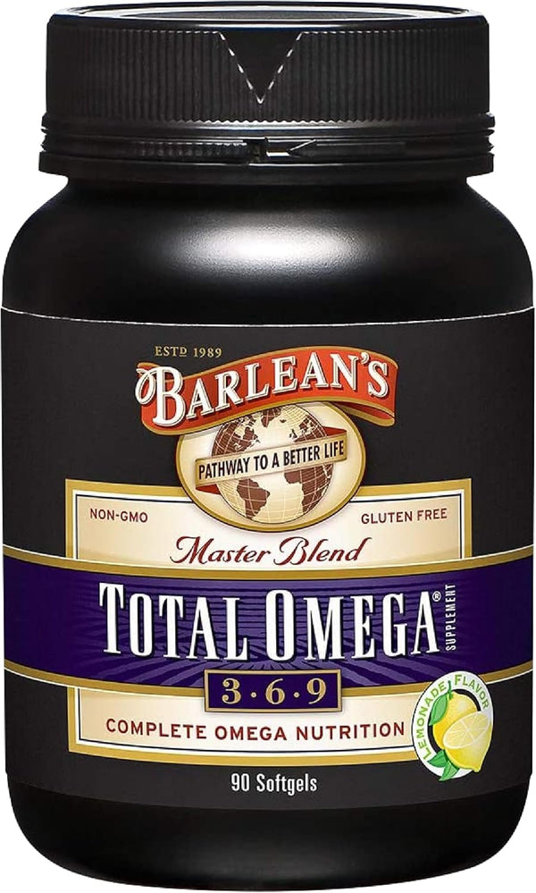 Barlean's Total Omega 3 6 9 Fish Oil Supplement Softgels Blended with Borage and Flaxseed Oil - 1,000 mg Omegas ALA,