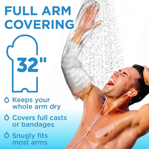100% Waterproof Cast Covers for Shower Arm Adult - Tight Seal, 2pk Reusable Cast Protectors, Full Arm Bag Sleeves
