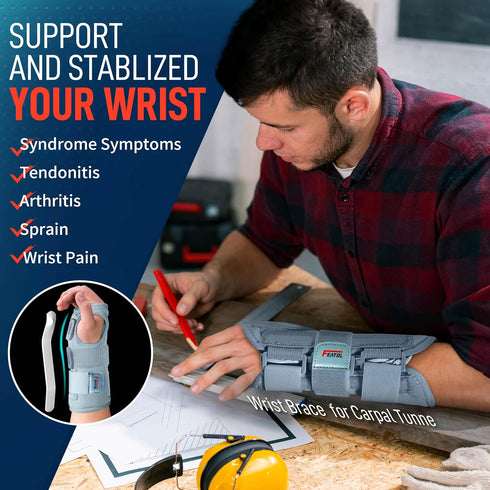 FEATOL Carpal Tunnel Wrist Brace | Adjustable Hand Night Sleep Support Brace, Removable Metal Wrist Splint, Right Hand,