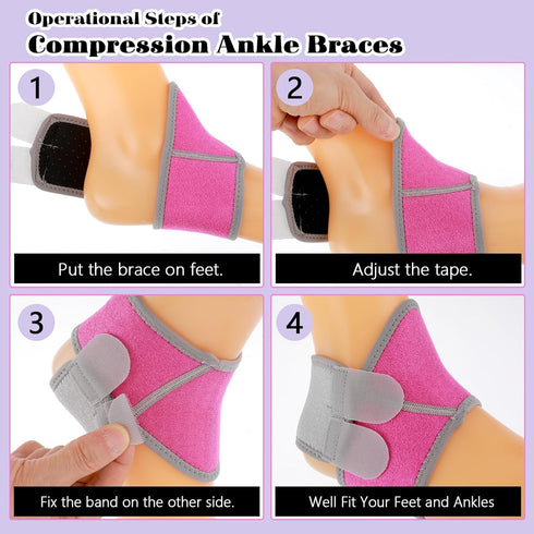 Set, 2 Prasacco Kids Ankle Brace Pairs Compression Socks & Adjustable Support Sleeves for Injury Prevention, MediumPink