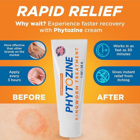 PHYTOZINE 1% 15+ 1 oz Anti Fungal Cream for Skin with Tolnaftate - Ringworm Treatment for Humans - Effective Athletes