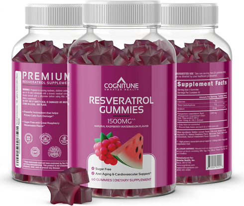 Resveratrol Gummies - Sugar Free Natural Raspberry Watermelon Flavor, 1500mg for Heart and Immune Support