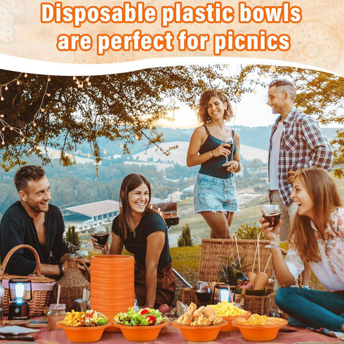 100 Pcs 12oz Orange Disposable Plastic Bowls - Dessert Cups, Snack Bowls, Soup Bowls for Party Favor Picnic