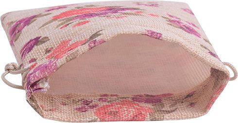 Sansam 20pcs Drawstring Burlap Gift Bags, 4.0x5.6'' Mixed Flower Patterns Jute Bags for Jewelry, Party Gift Packaging