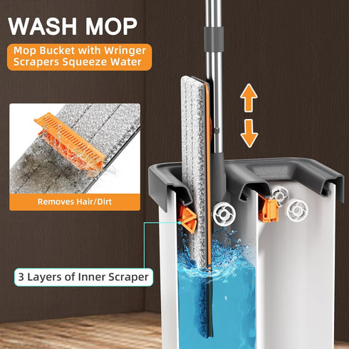Set Home,61" 4 JUDRDO Mop and Bucket with Wringer for Flat Mop and Bucket System for Floor Cleaning,Wet Dry Mop Window
