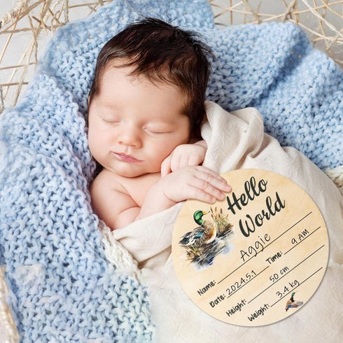 R HORSE Baby Birth Announcement Sign with Marker Pen, Mallard Duck Baby Name Sign with Ink Pad for Hand and Footprints