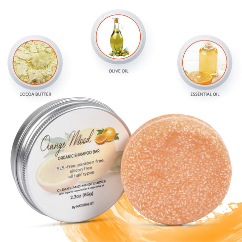 Naturalist Solid Shampoo Bar - 100% Organic, Plant Based, SLS Free, Vegan, Eco Friendly, Safe for Travel (Orange Mood)
