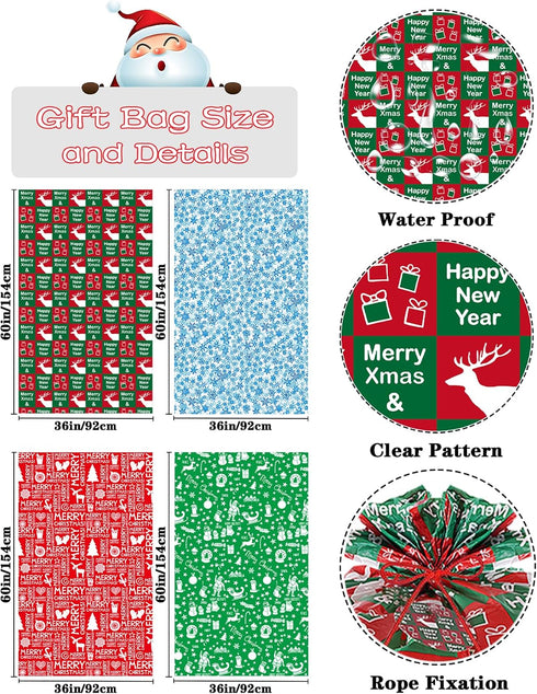 Jaywayang 4PCS 60" 36" Extra Large Christmas Gift Bags, Oversized Christmas Bags x Jumbo Plastic Gift Bags with Tag