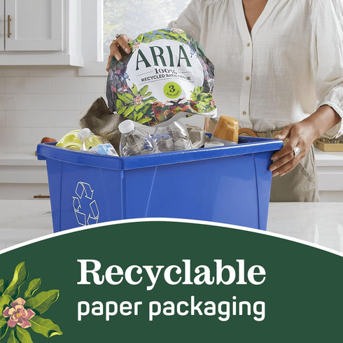 Aria 100% Recycled Toilet Paper, 1 Pack of 6 Rolls, 3 Soft Layers with Recyclable Paper Packaging