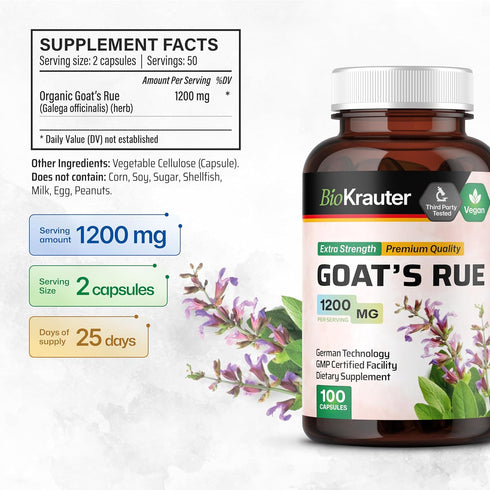 BIO KRAUTER Goats Rue Capsules, Lactation Support 1200 mg, 100 Count, Natural Breastfeeding Supplements