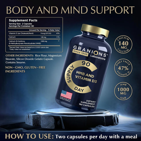 HMB and Vitamin D3 Supplement, 1000 MG HMB Capsules with D3 and Calcium, Muscle Recovery, 360 Count, 6-Month Supply