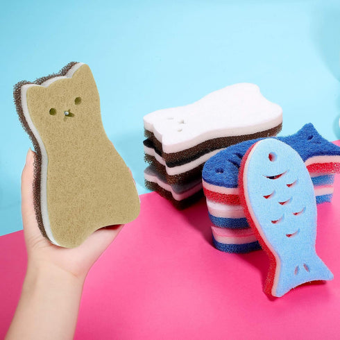 8 Pieces Kitchen Scrub Sponges, Cat Fish Cleaning Sponge, Non-Scratch Multi-Use Dishwashing Scrubber for Dishes and Pots
