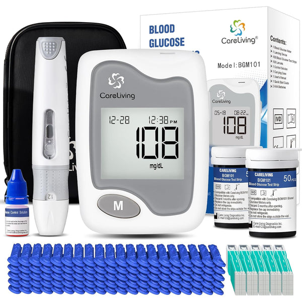 BGM101 Blood Glucose Monitor Kit, 100 Test Strips, 100 Lancets, 1 Meter, Diabetes Testing Kit, Portable Glucometer Kit
