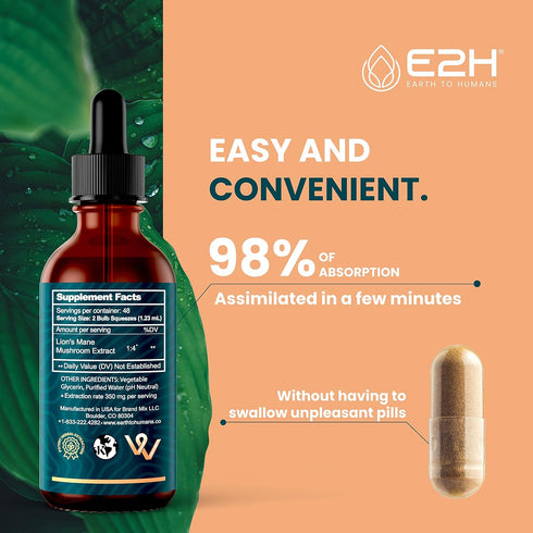 Lions Mane Liquid - Lion Mane Mushroom Supplement for Mental Clarity, Memory & Focus - Non-GMO, Vegan (2 Bottles)