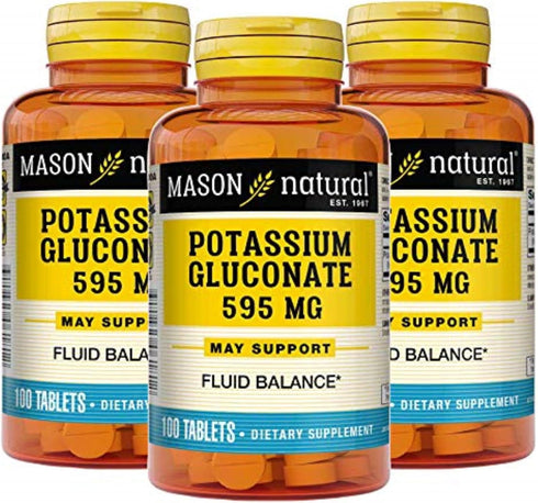 Mason Natural Potassium Gluconate 595 mg, 100 Tablets, 300 Day Supply (Pack of 3)