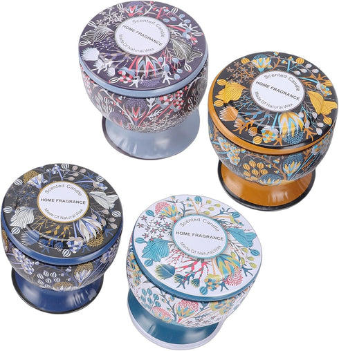 Set, 4Pack Set) VINGVO Scented Candles Gift Dry Flower Candles in Decorative Tin Cans, Long Burning Aromatherapy