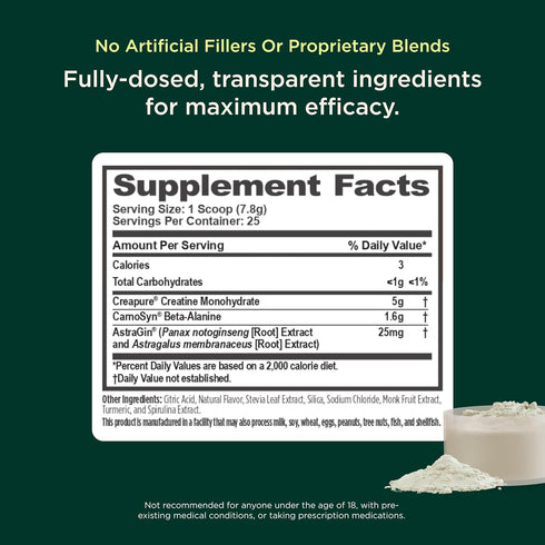 Genius Micronized Creatine Monohydrate Powder, Post Workout Supplement, Green Apple Flavor - 195g for Muscle Building