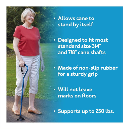 Carex Self Standing Sturdy Non-Slip Rubber, Stabilizing Four Pronged Cane Tip, Black
