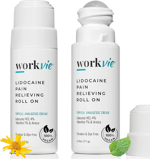 Lidocaine Roll On Pain Relief Cream 2pk - Maximum Strength with Arnica, Menthol & Aloe Vera for Muscles & Joints