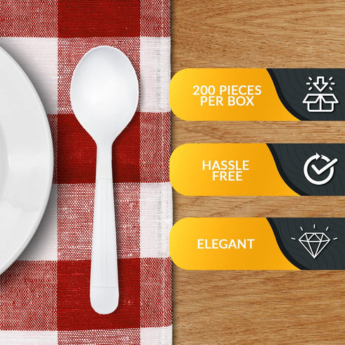 PAMI Heavy Weight Disposable Plastic Soup Spoons, 200-Pack Bulk King Size Deluxe White Silverware
