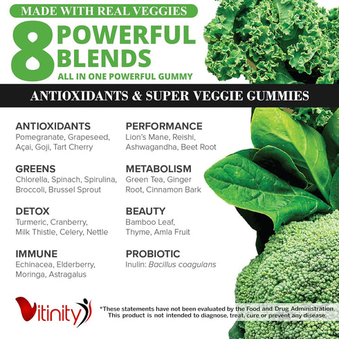 Real Fruit & Veggie Gummies - Superfood Vegetable Vitamin Supplement for Women, Men, Kids (30-Day Supply)